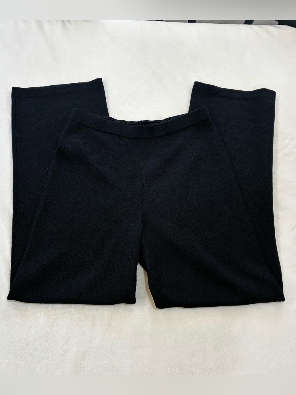 St. John Collection Santana Knit Wide Leg Pants Black Caviar Wool Blend Small